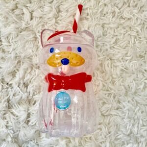 Pillowfort Kids Figural Dog Shape Tumbler with Straw Clear Red Beret BPA Free